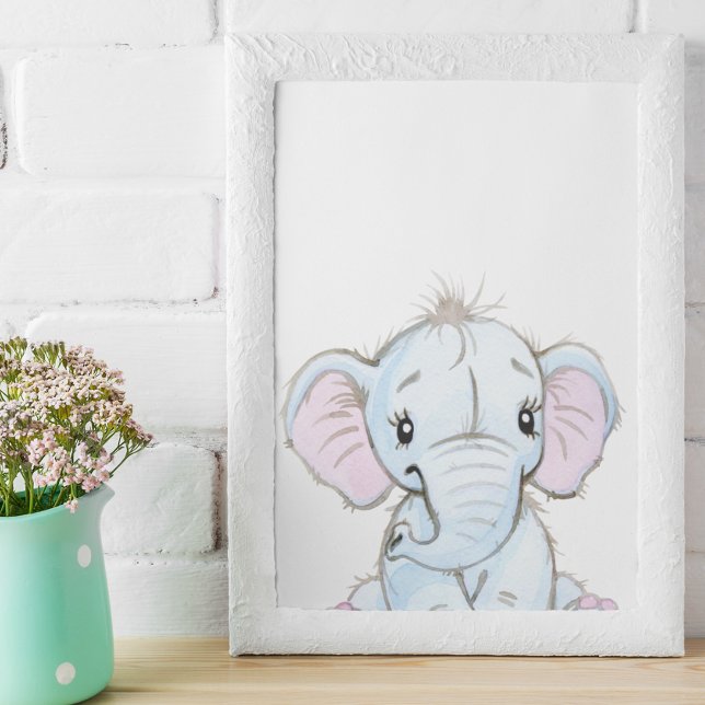 Affiche Nurserie éléphant bébé aquarelle adorable (Créateur téléchargé)