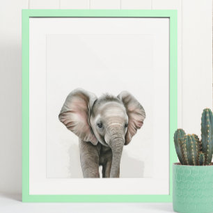 Affiche Nurserie Éléphant Bébé Aquarelle Safari Jungle