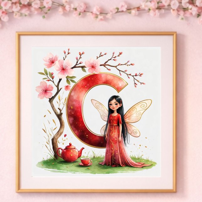 Affiche Nurserie Fille Lettre C Fée Floral (Créateur téléchargé)