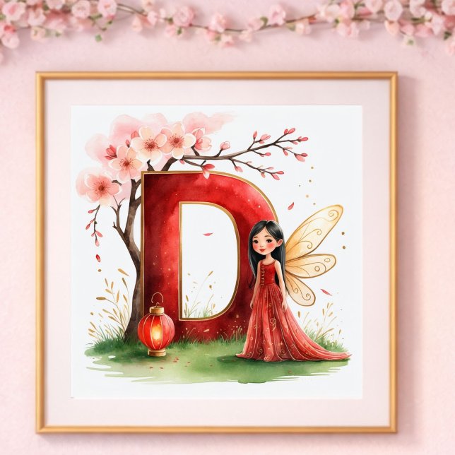 Affiche Nurserie Fille Lettre D Fée Florale (Créateur téléchargé)
