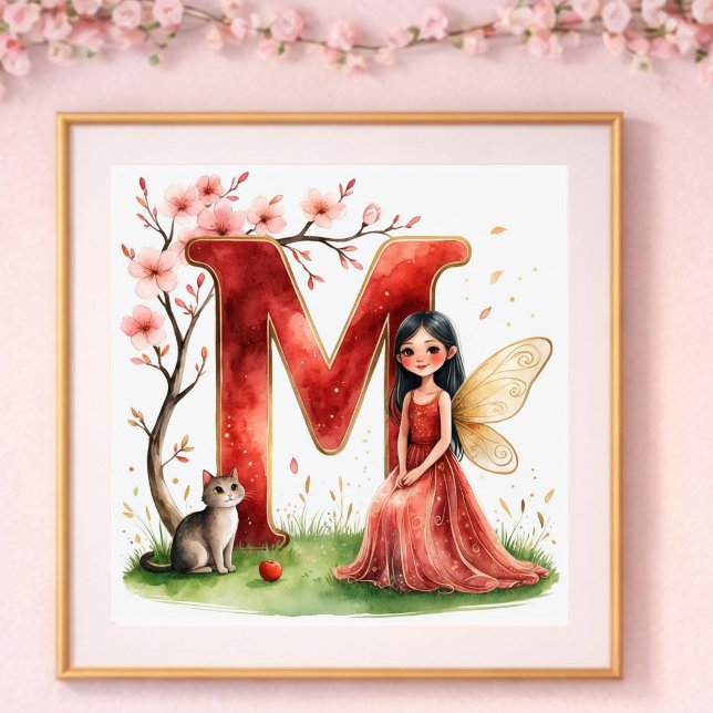 Affiche Nurserie Fille Lettre M Fée Florale (Créateur téléchargé)