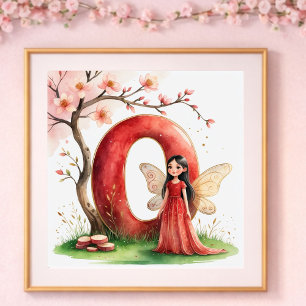 Affiche Nurserie Fille Lettre O Fée Florale