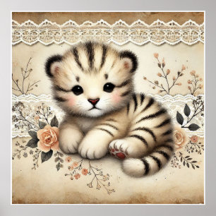 Affiche Nurserie Fleur Bébé Tigre