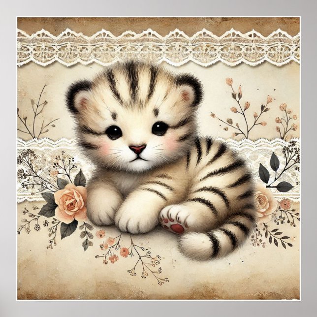 Affiche Nurserie Fleur Bébé Tigre (Devant)