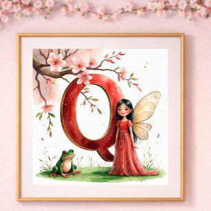 Affiche Nurserie Lettre Q Fée Florale pour Bébé Fille