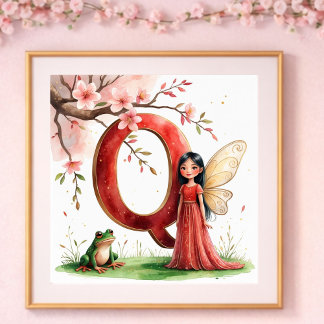 Affiche Nurserie Lettre Q Fée Florale pour Bébé Fille