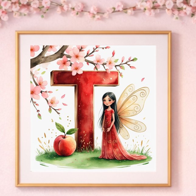 Affiche Nurserie Lettre T Fée Florale pour Bébé Fille (Créateur téléchargé)