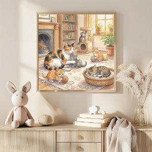 Affiche Nurserie Mama Chat et Chatons