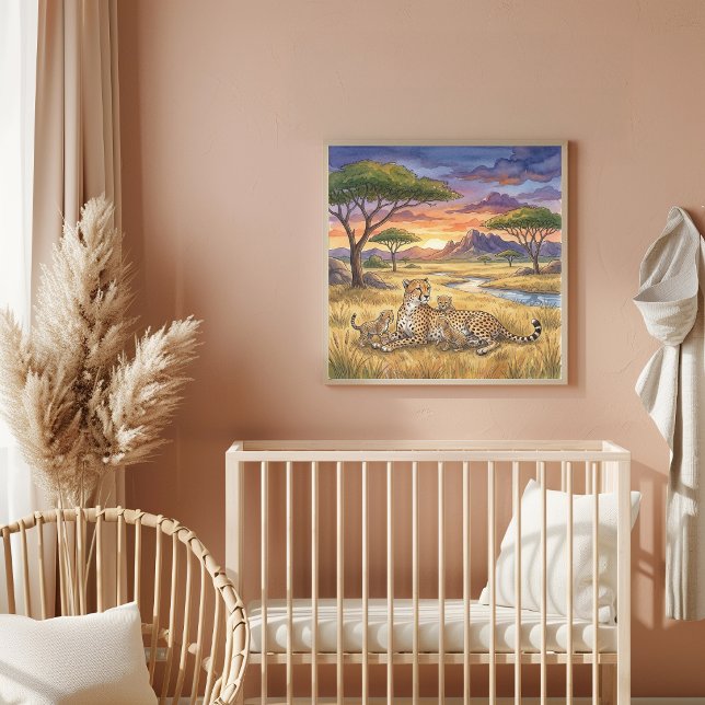 Affiche Nurserie Mama Guépard et ses petits (Créateur téléchargé)