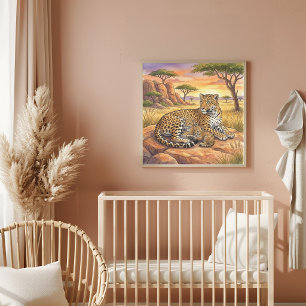 Affiche Nurserie Mama Léopard et ses petits