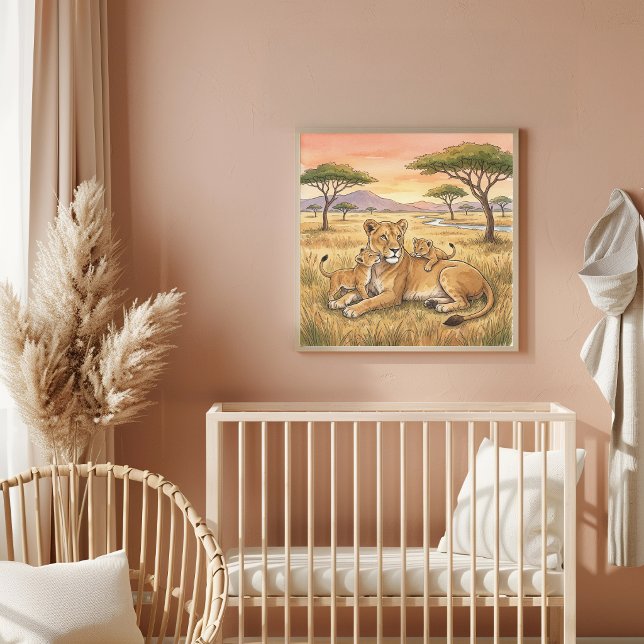 Affiche Nurserie Mama Lion et ses petits (Créateur téléchargé)