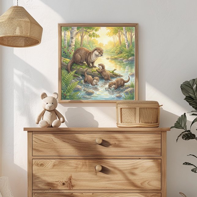 Affiche Nurserie Mama Loutre et ses petits (Créateur téléchargé)
