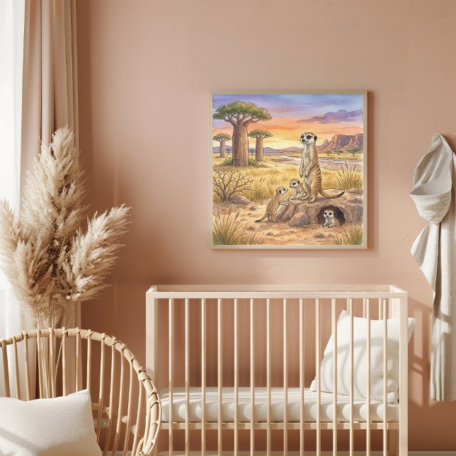 Affiche Nurserie Mama Meerkat et ses petits (Créateur téléchargé)