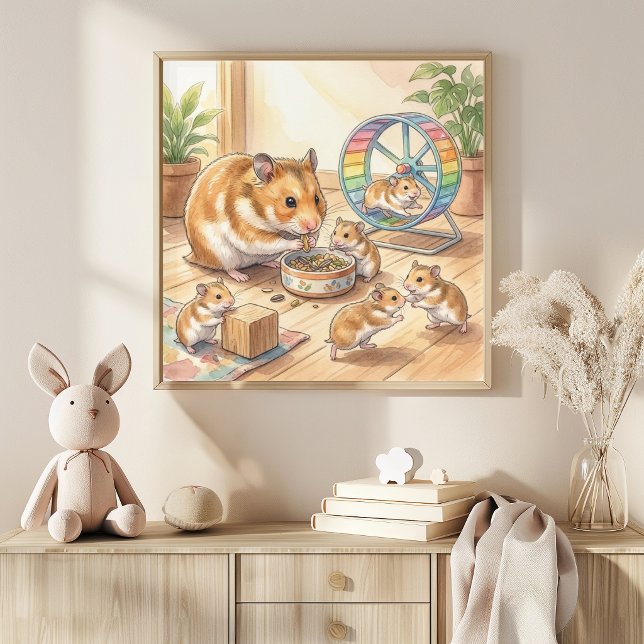 Affiche Nurserie Maman Hamster et Bébés (Créateur téléchargé)