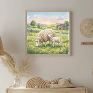 Affiche Nurserie Maman Mouton et Agneau