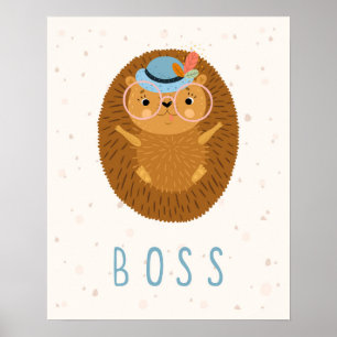 Affiche Nurserie moderne scandinave avec un hérisson boss