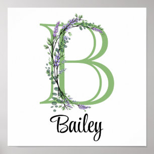 Affiche Nurserie Monogram B Lavande Eucalyptus
