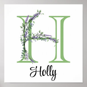 Affiche Nurserie Monogramme H Lavande Eucalyptus