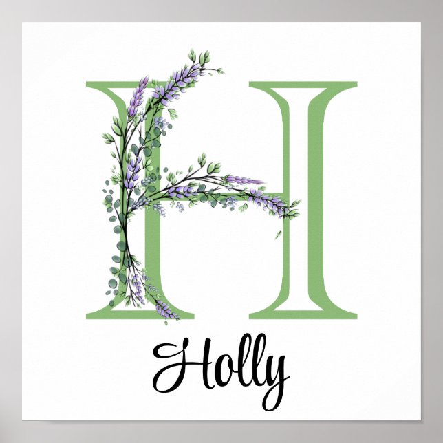 Affiche Nurserie Monogramme H Lavande Eucalyptus  (Devant)