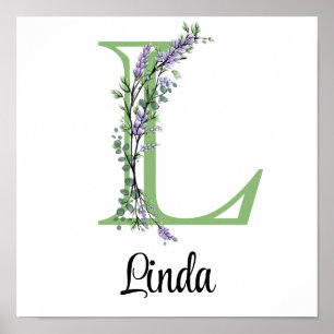 Affiche Nurserie Monogramme L Lavande Eucalyptus