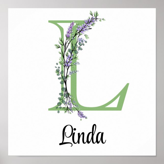 Affiche Nurserie Monogramme L Lavande Eucalyptus  (Devant)