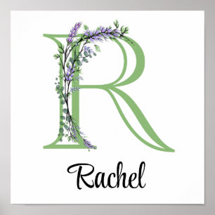 Affiche Nurserie Monogramme R Lavande Eucalyptus