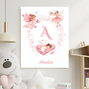 Affiche Nurserie personnalisée avec fleurs roses et initia