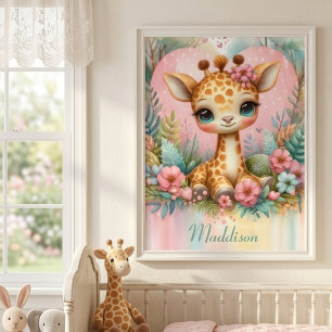 Affiche Nurserie personnalisée avec le nom de bébé girafe