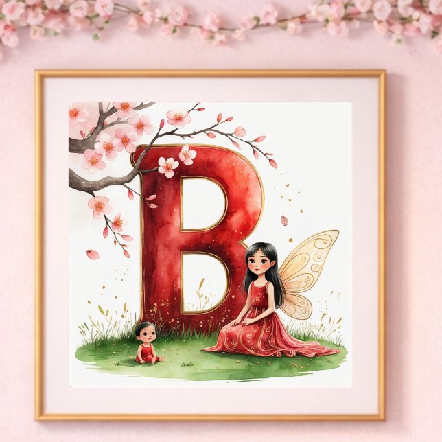 Affiche Nurserie pour Bébé Fille Lettre B Fée Floral (Créateur téléchargé)