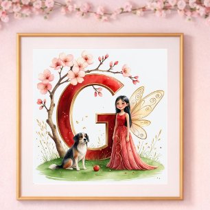 Affiche Nurserie pour Bébé Fille Lettre G Fée Floral