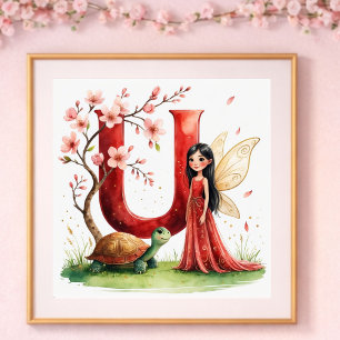 Affiche Nurserie pour Bébé Fille Lettre U Fée Floral