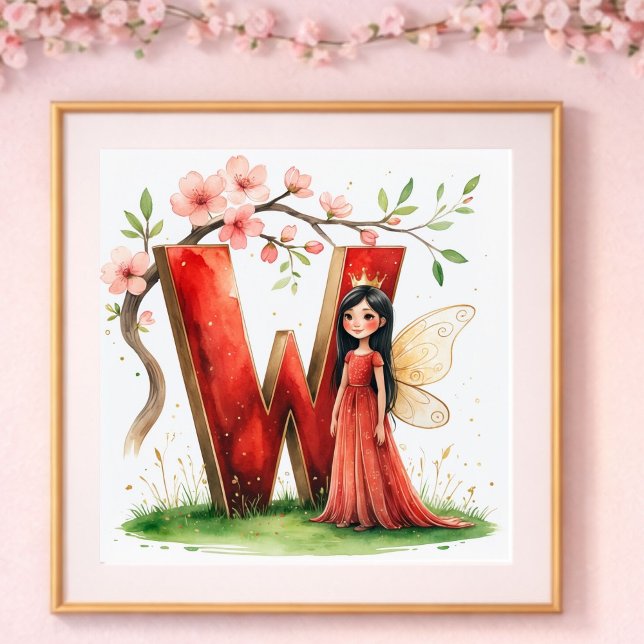 Affiche Nurserie pour Bébé Fille Lettre W Fée Florale (Créateur téléchargé)