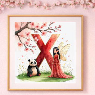 Affiche Nurserie pour Bébé Fille Lettre X Fée Florale