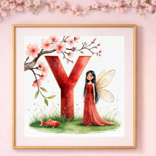 Affiche Nurserie pour Bébé Fille Lettre Y Fée Floral