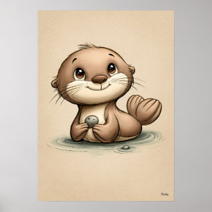 Affiche Nurserie scandinave minimaliste de bébé loutre mig