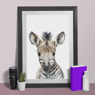 Affiche Nursery bébé zèbre à l'aquarelle chambre d'enfant