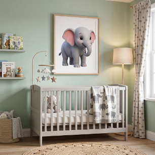 Affiche Nursery Cartoon Éléphant de Bébé Mignon
