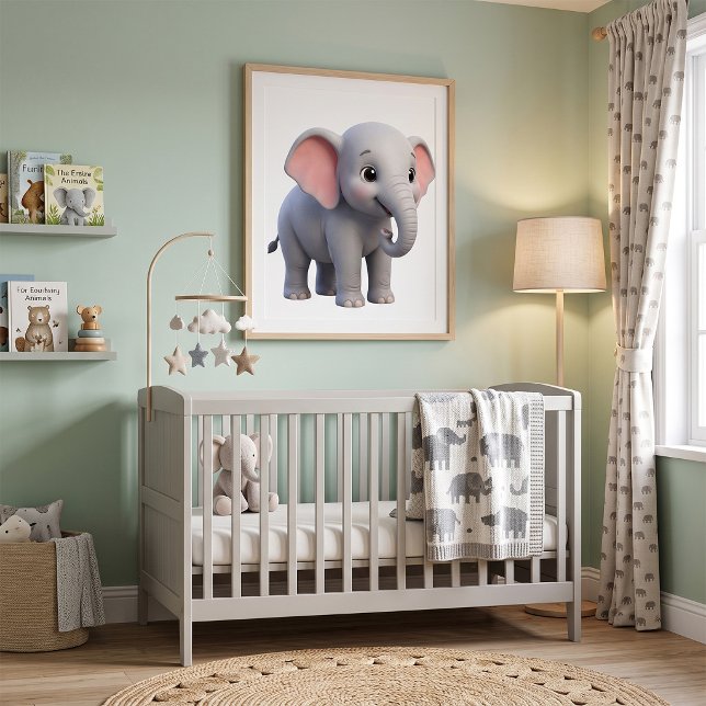 Affiche Nursery Cartoon Éléphant de Bébé Mignon (Créateur téléchargé)