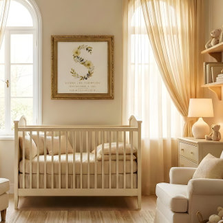 Affiche Nursery Cute Romantic Floral S Letter Gold Effect