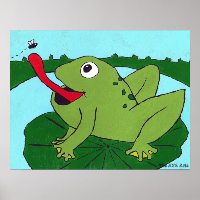 Affiche Nursery Decor, Frog catching fly, Hand Drawn (Devant)