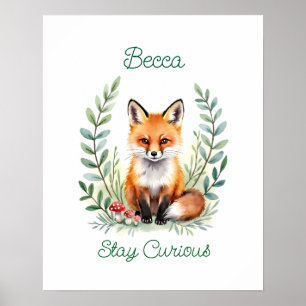 Affiche Nursery en aquarelle personnalisé pour bébé renard