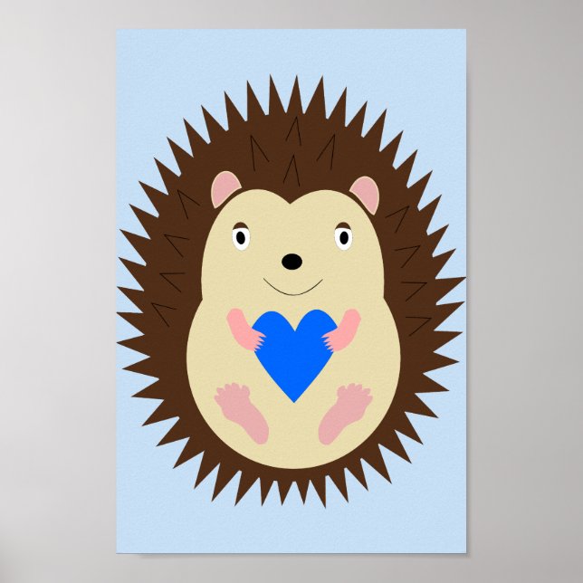 Affiche Nursery Hérisson Cœur Bleu Petit Garçon (Devant)