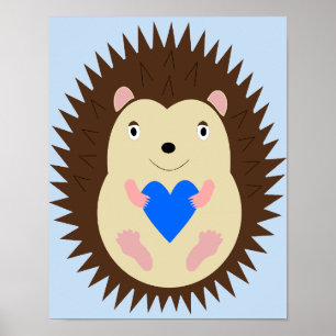 Affiche Nursery Hérisson Cœur Bleu Petit Garçon