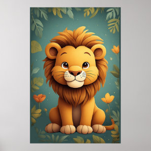 Affiche Nursery Lion Mignon Décor Jungle Animaux de la Sav