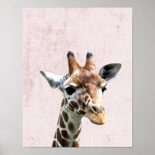 Affiche Nursery Minimaliste Girafe Peekaboo Rose Pastel