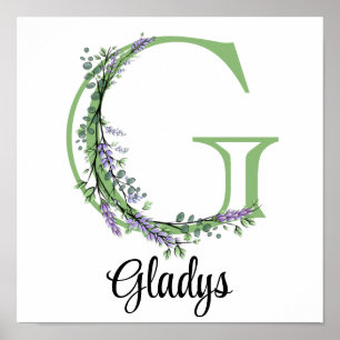 Affiche Nursery Monogramme G Lavande Eucalyptus
