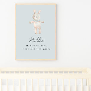 Affiche Nursery personnalisable lapin rose bleu clair