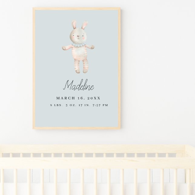 Affiche Nursery personnalisable lapin rose bleu clair (Créateur téléchargé)
