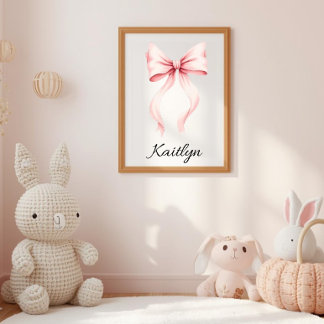 Affiche Nursery personnalisé avec un nœud rose aquarelle