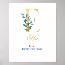 Nursery Print Name, Letter E, Baby girl wall art